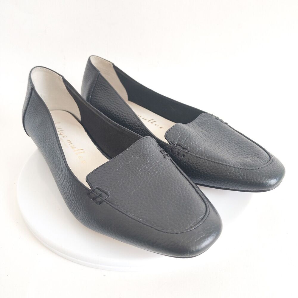 Bettye Muller Pebbled Leather Slip On Comfort Minimalist Loafers Black Size 5.5